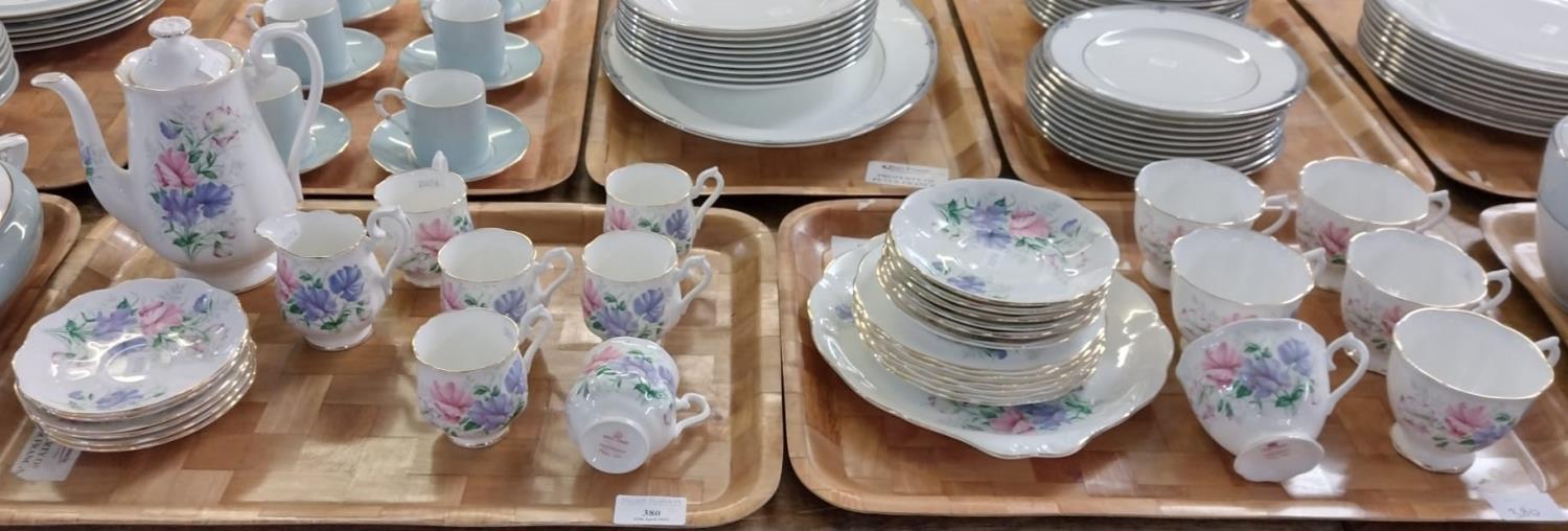 Two trays of Royal Albert English bone china 'Friendship' series, 'Sweetpea' design tea and coffee