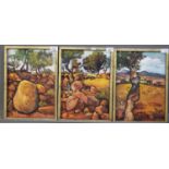 Jannie Van Heerden (South African), three small landscape details, oils on canvas. Signed with