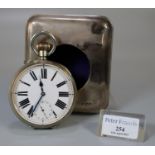 Early 20th century silver Goliath pocket watch with enamel face and Roman numerals in fitted