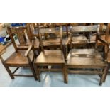 19th century oak farmhouse bar back open arm carver chair with matching bar back chair and another