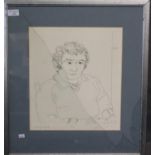 Martin Knox, portrait of Norman Mailer, uncoloured etching. 35x30cm approx. Framed (glass