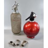 Vintage soda syphon with metal wicker design body marked 'Sparklets Makers, London', together with a