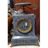 Grey marble two train Empire style mantle clock with two handled urn pediment. (B.P. 21% + VAT)