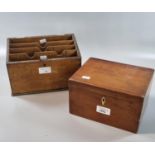 Early 20th century oak graduated letter/stationary box together with a 19th century mahogany work