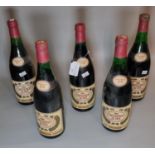 Collection of five red wine bottles: Chateauneuf Du Pape, three dated Vintage 1970, two dated