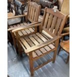 Pair of modern teak slat back garden armchairs. (2) (B.P. 21% + VAT)