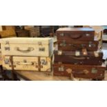 Collection of six leather an velum suitcases. (B.P. 21% + VAT)