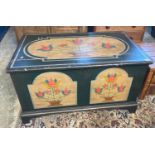 19th century painted pine trunk with floral panels bearing date 1812. (B.P. 21% + VAT)