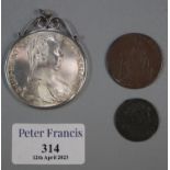 18th century Maria Theresia silver Thaler dated 1780 in silver pendant mount, a William and Mary
