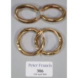 Two pairs of 9ct gold hoop earrings. Approx weight 11.4 grams. (B.P. 21% + VAT)