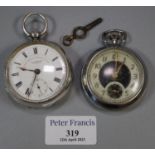 Silver open faced key wind lever pocket watch, the Roman face with seconds dial, marked the