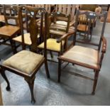 Collection of chairs, to include: two Queen Anne style dining chairs, bar back bedroom chairs and