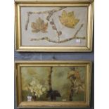 British School (20th century), botanical studies, a pair. Oils on canvas. 35x60cm approx. Gilt