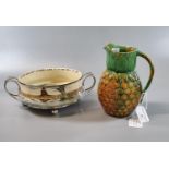 Victorian Majolica jug in the form of a pineapple together with a Royal Doulton 'The Gallant