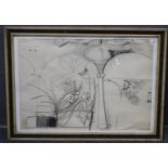 Crawford, abstract architectural study, signed dated '71, black pencil. 53x74cm approx. Framed and
