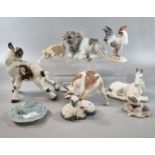Collection of Royal Copenhagen porcelain and similar animal studies, to include: frog on lily pad,