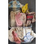 Three boxes of blankets and other woollen items to include: Bishopdale Yorkshire cream and blue,