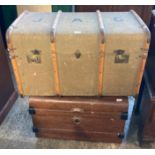 Cane bound canvas covered steamer trunk together with a tin trunk. (2) (B.P. 21% + VAT)