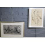 British School (20th century), male nude studies, pastels. 27x50cm approx and 48x30cm approx. Framed