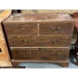 19th century oak straight front chest of two short and two long drawers with brass swan neck handles