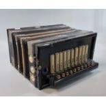 Early 20th century German 'The National Band' ebonised wooden squeeze box accordion 'Made in