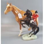 Large Beswick china Palomino horse. 35cm long approx. Together with a Beswick 868 rearing horse with