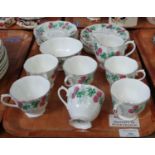 Tray of Royal Albert English bone china 'Lucky Clover' design teaware to include: teacups and
