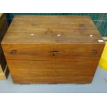 19th century mahogany campaign style trunk with metal carrying handles. (B.P. 21% + VAT)