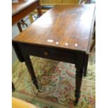 Victorian mahogany Pembroke table on ring turned baluster legs and casters. (B.P. 21% + VAT)