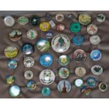 Collection of youth hostel brooches: Bridport, Litton Cheney, Saffron Walden, Houghton Mill, Corris,