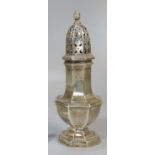 Edward VII silver sugar sifter with flambe finial, Birmingham 1904. 4.1 troy oz approx. (B.P.