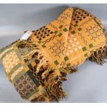 Vintage woollen Welsh tapestry blanket or carthen on orange ground with geometric pattern. (B.P. 21%