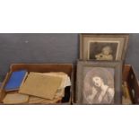 Two boxes of assorted vintage prints, sheet music etc. (B.P. 21% + VAT)