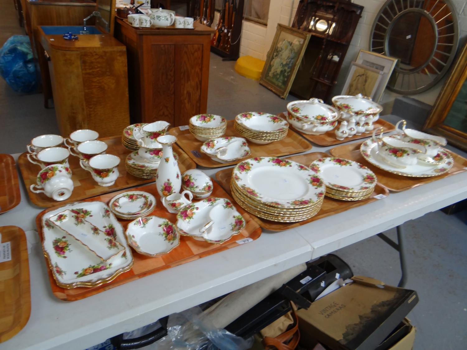 Six trays of Royal Albert 'Old Country Roses' design English bone china to include: various