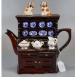 Novelty pottery brown glazed teapot in the form of a dresser. (B.P. 21% + VAT)