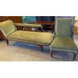 Edwardian mahogany chaise lounge on baluster tapering legs and casters together with a similar
