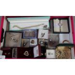 Collection of silver jewellery, to include: watch, bracelet, silver cross and chain, silver
