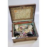 19th century rosewood and brass boulle work inlaid sarcophagus shaped work box, the interior