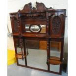 Edwardian mahogany over mantle mirror with carved panels.(B.P. 21% + VAT)