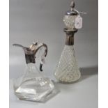Art Deco Italian hexagonal lead crystal glass claret jug decanter with silver plated spout, together