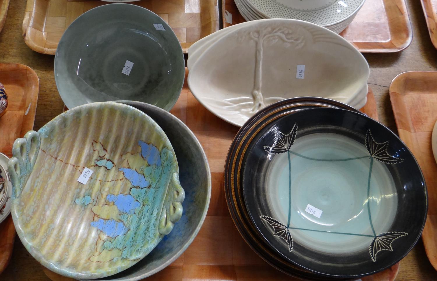 Tray of mostly Art pottery to include; Crown Ducal Art Deco style trinket tray, Crown Devon bowl,