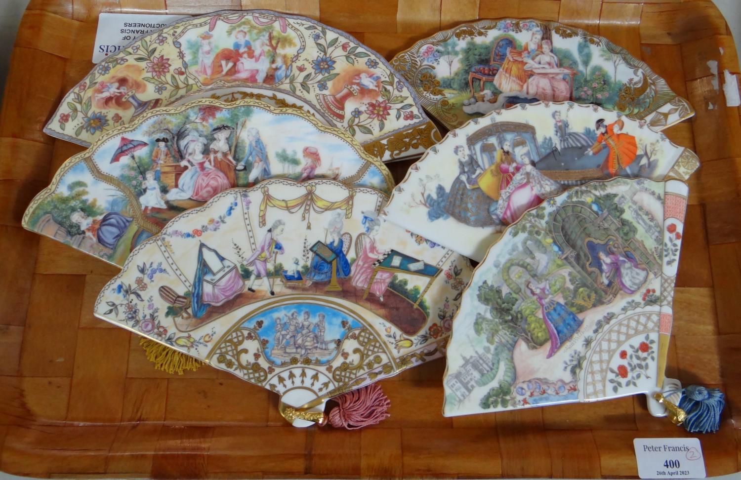 Two trays of china to include: six china fans of the Fitzwilliam Museum by Compton & Woodhouse, - Image 2 of 2