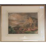 L Haines (20th century British), landscape with cliffs and distant sea, signed. Watercolours.