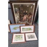Group of assorted watercolours and furnishing prints, various: coastal studies, ships, large