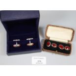 Mappin & Web 925 silver rugby ball shaped cufflinks together with 925 silver and red cufflinks. (B.