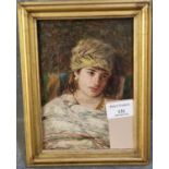 Italian School (19th century), portrait of a young woman. Oils on canvas. 17x12cm approx. Framed. (