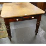 Victorian pine farmhouse kitchen table, the moulded and shaped top above a single drawer with