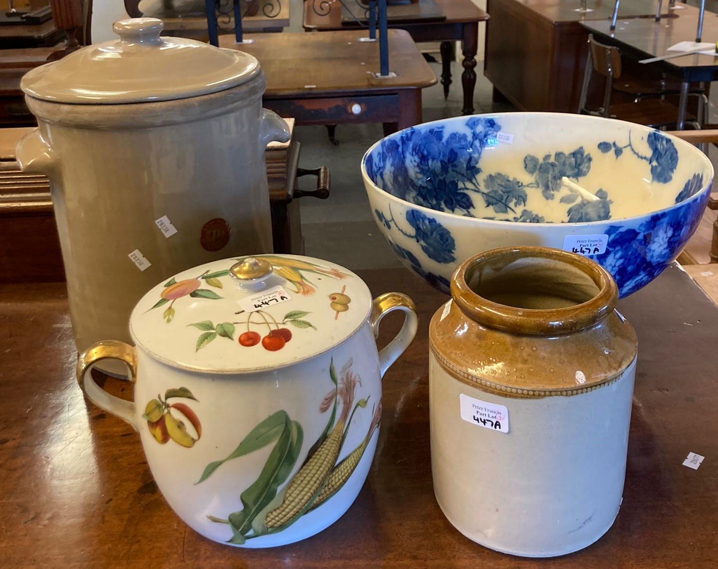 Collection of ceramics to include: utensils jar, stoneware lidded jar, Royal Worcester Evesham jar