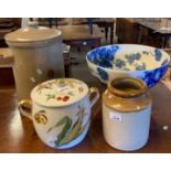 Collection of ceramics to include: utensils jar, stoneware lidded jar, Royal Worcester Evesham jar