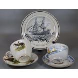 19th Century Dillwyn Swansea ship's plate, together with a Royal Worcester breakfast cup and